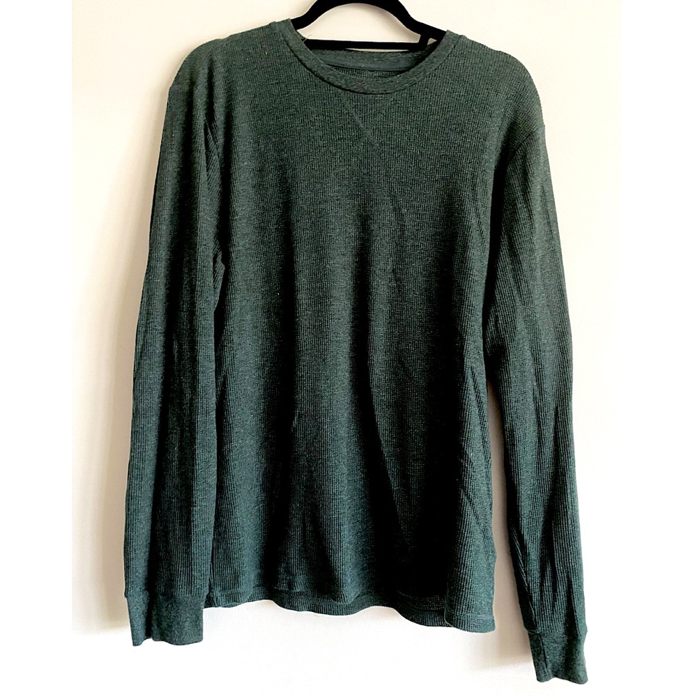 Old Navy Emerald Green Soft Wash Lightweight Knit Waffle Thermal Long Sleeve - L
